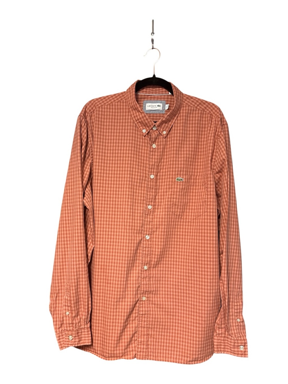 Lacoste Men’s XL/2XL Regular Fit Gingham Button Down Shirt 100% Cotton